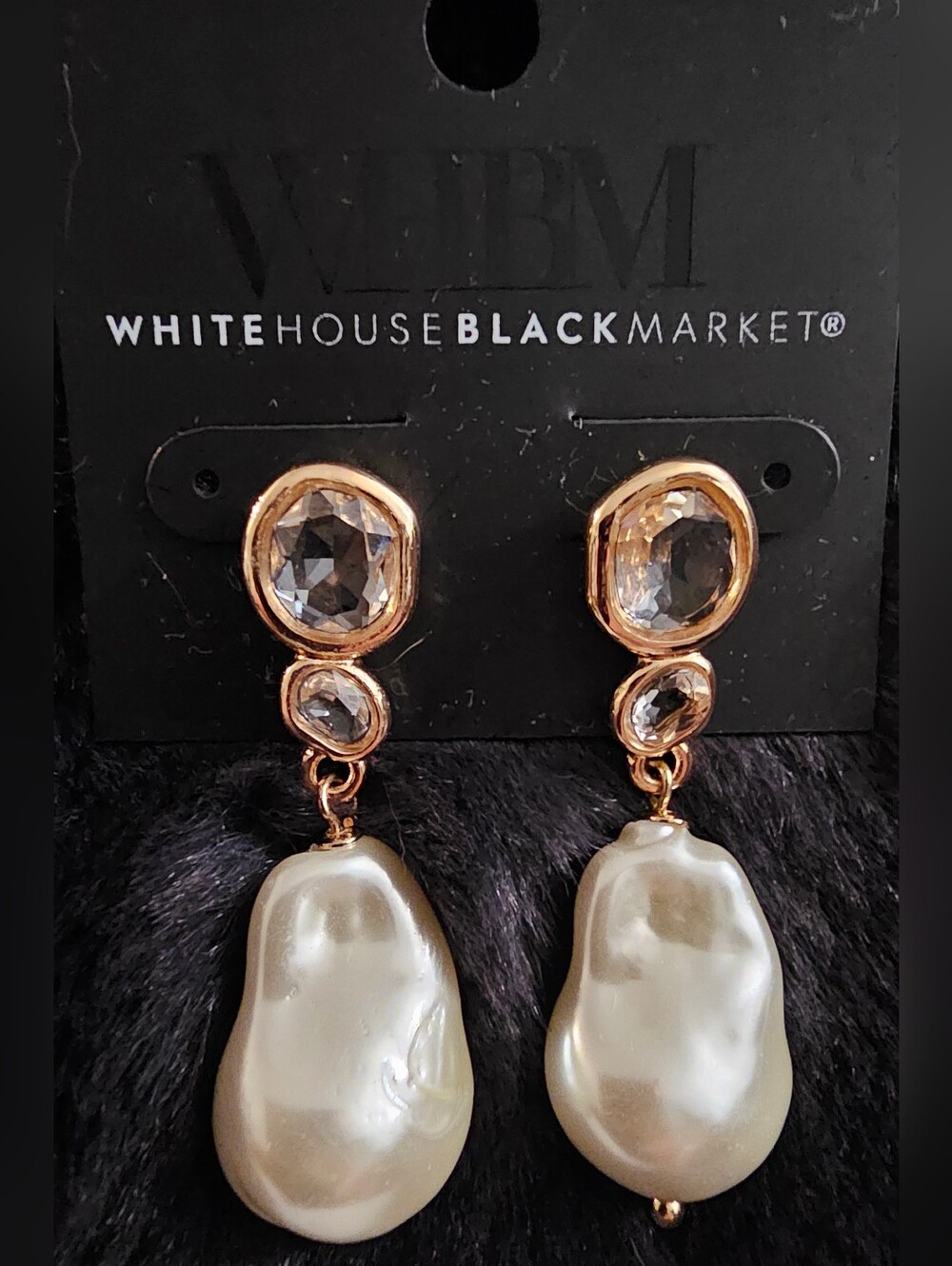 White House Black Market WHBM Baroque Pearl Crystal Drop Earrings NWT